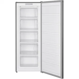 Congelator Heinner HFF-HM168XE++, 168 l, Control electronic, Afisaj cu indicatoare LED, 5 compartimente, Usa reversibila, Clasa E, H 142.6 cm, Argintiu