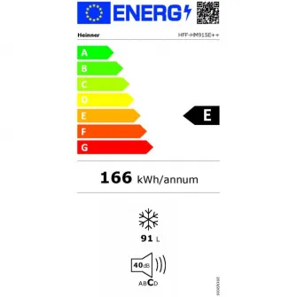 Congelator Heinner HFF-HM91SE++, 91 l, 4 sertare, Control mecanic, Clasa E, H 85 cm, Argintiu