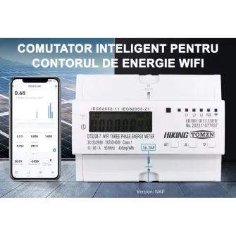 Contor trifazat inteligent TOMZN IVAP, Wi-Fi pentru monitorizare energie electrica, 80A, multifunctional