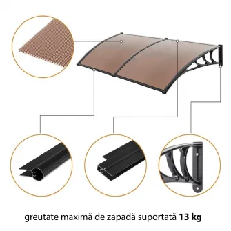 Copertina dubla policarbonat Kring Luanda,maro, brate sustinere negre, 240x90 cm