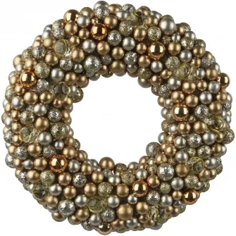 Coronita decorativa cu globuri Decoris, diametru 33 cm, plastic, auriu