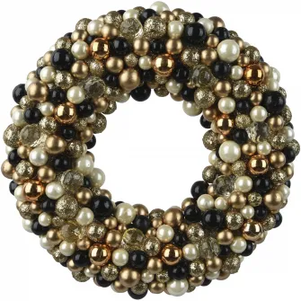 Coronita decorativa cu globuri Decoris, diametru 33 cm, plastic, auriu/negru