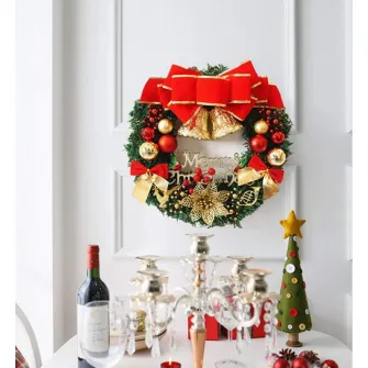 Coronita decorativa cu globuri Decoris, diametru 33 cm, plastic, auriu