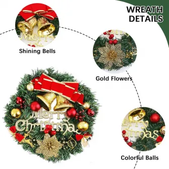 Coronita decorativa cu globuri Decoris, diametru 33 cm, plastic, auriu