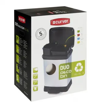 Cos de gunoi Curver Duo cu pedala, 10 l + 18 l, Gri
