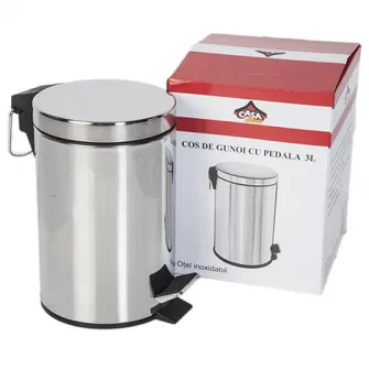 Cos gunoi rotund cu pedala Casa Plastor Promo, inox, 3L