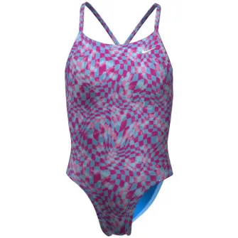 Costum inot piscina femei Nike Charms Multi Print Lace Up Back One Piece, marime M, roz/albastru