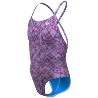 Costum inot piscina femei Nike Charms Multi Print Lace Up Back One Piece, marime M, roz/albastru