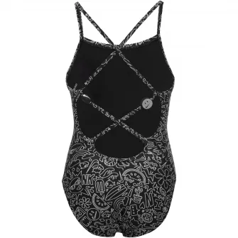 Costum inot piscina femei Nike Charms Multi Print Lace Up Back One Piece, marime L, negru
