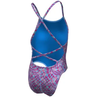 Costum inot piscina femei Nike Charms Multi Print Lace Up Back One Piece, marime M, roz/albastru