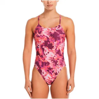 Costum inot piscina femei Nike Multi Print Cutout One Piece, marime 40, roz