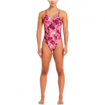 Costum inot piscina femei Nike Multi Print Cutout One Piece, marime 40, roz