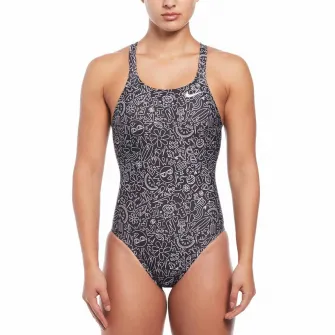 Costum inot piscina femei Nike Multi Print Fastback One Piece, marime 38, negru/alb
