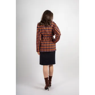 Couture de Marie, Haina scurta din amestec de lana, in carouri, Portocaliu, Violet, Bej, XL