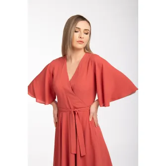 Couture de Marie, Rochie midi cu maneci fluture Jessa, Rosu caramiziu, XL