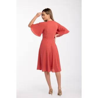 Couture de Marie, Rochie midi cu maneci fluture Jessa, Rosu caramiziu, XL