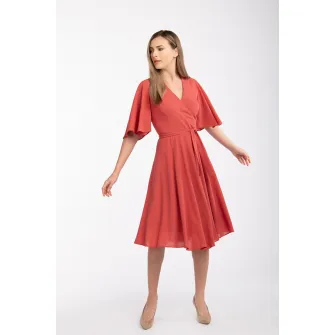 Couture de Marie, Rochie midi cu maneci fluture Jessa, Rosu caramiziu, XL