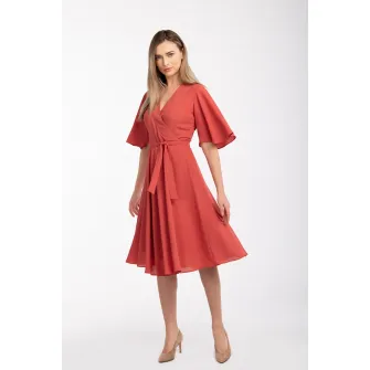 Couture de Marie, Rochie midi cu maneci fluture Jessa, Rosu caramiziu, XL