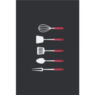 Covor de bucatarie Utensils Oyo Home, 80x150 cm, poliester, print digital, spate antiderapant