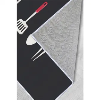 Covor de bucatarie Utensils Oyo Home, 80x150 cm, poliester, print digital, spate antiderapant