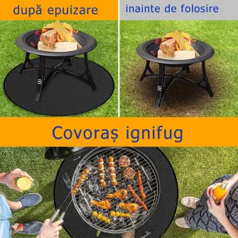 Covoras rotund pentru gratar, ignifug, 24 inchi, pliabil, portabil, rezistent la temperaturi inalte, din silicon/fibra de sticla rezistent la caldura, potrivit pentru, parc in aer liber, curte interioara, petrecere la gratar, terasa, gratar, gazon, negru