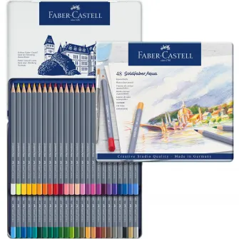 Creioane Colorate Aquarelle Faber-Castell, 48 culori, goldfaber cutie metal
