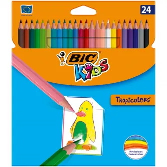Creioane colorate BIC Tropicolors, diverse culori, 24 buc/pachet