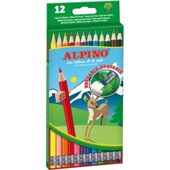 Карандаши цветные с резинкой Alpino Erasable картонная коробка, 12 цветов/набор