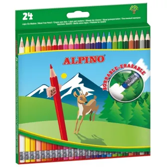 Creioane colorate cu guma, cutie carton, 24 culori/set, ALPINO Erasable