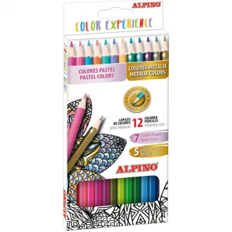 Creioane colorate, cutie carton, 12 culori/set (7 pastel + 5 metalizate), ALPINO Color Experience