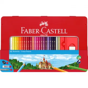 Creioane colorate Faber-Castell, 48 culori si 4 accesorii cutie metal