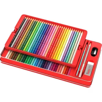 Creioane colorate Faber-Castell, 48 culori si 4 accesorii cutie metal