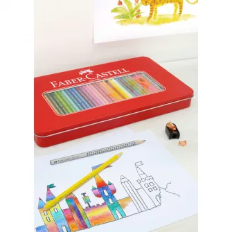 Creioane colorate Faber-Castell, 48 culori si 4 accesorii cutie metal