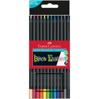 Creioane colorate Faber-Castell Black Edition, 12 culori/set
