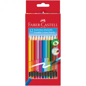Creioane colorate Faber-Castell Eco, cu guma, 12 culori/set