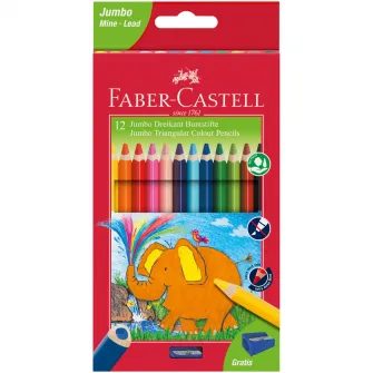 Creioane colorate Faber-Castell Jumbo, triunghiulare, 12 culori/set