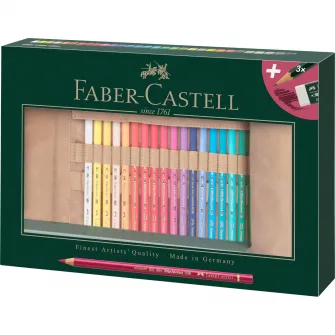 Creioane colorate Faber-Castell Polychromos 30 buc/set, cu 3 creioane Castell 9000, rollup