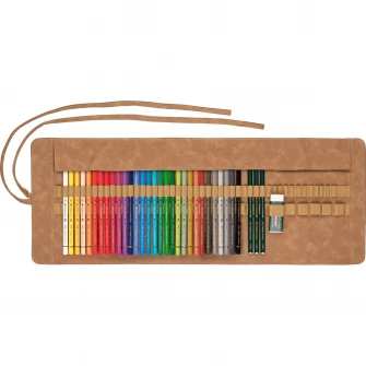 Creioane colorate Faber-Castell Polychromos 30 buc/set, cu 3 creioane Castell 9000, rollup