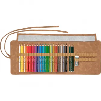 Creioane colorate Faber-Castell Polychromos 30 buc/set, cu 3 creioane Castell 9000, rollup