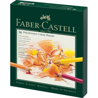Creioane colorate Faber-Castell Polychromos 36 culori, cutie studio