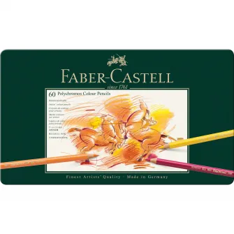 Creioane colorate Faber-Castell Polychromos, 60 culori, cutie metalica