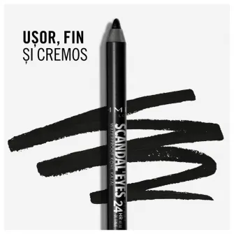 Creion de ochi Rimmel London ScandalEyes Waterproof 001 Negru, 13 g