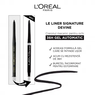 Creion mecanic de ochi gel LOreal Paris Infaillible 36H Grip Intense Black, 1.2 g