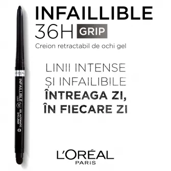 Creion mecanic de ochi gel LOreal Paris Infaillible 36H Grip Intense Black, 1.2 g