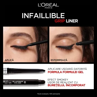 Creion mecanic de ochi gel LOreal Paris Infaillible 36H Grip Intense Black, 1.2 g