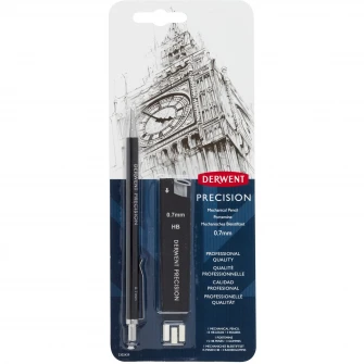 Металлический механический карандаш Derwent Professional, HB 0,7 мм, премиум-качество, сменные стержни и ластики в комплекте, черный