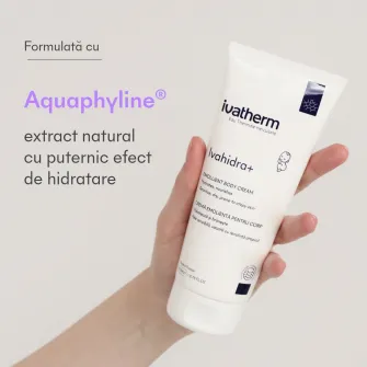 Crema hidratanta pentru corp Ivahidra+, Ivatherm, pentru piele uscata si foarte uscata, potrivita pentru adulti, copii si bebelusi, 200 ml