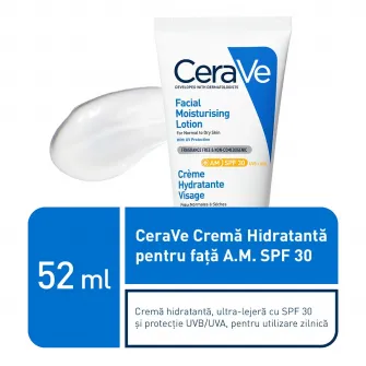 Crema hidratanta pentru fata CeraVe AM, cu ceramide, SPF 30, ten normal-uscat, 52 ml