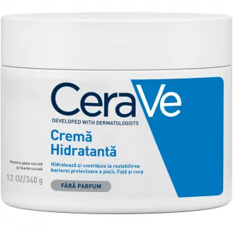 Crema hidratanta pentru fata si corp CeraVe cu ceramide si acid hialuronic, pentru piele uscata si foarte uscata, 340 g