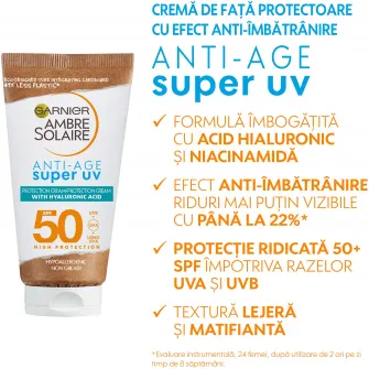 Crema protectoare cu efect anti - imbatranire Super UV Garnier Ambre Solaire SPF 50, 50 ml